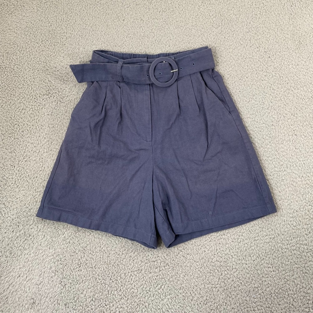 ModCloth x Princess Highway Paperbag Shorts Women 6 Blue Highrise Belted Linen